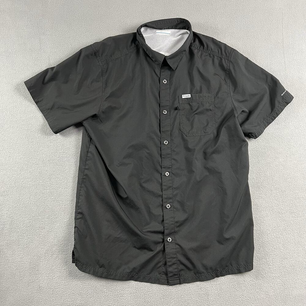 Columbia PFG Shirt Mens Large Black Button Up Short Sleeve Vented Outdoor Hiking
